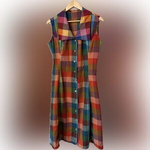 Vintage Hand Sewn Multicolor Plaid Sleeveless Dress